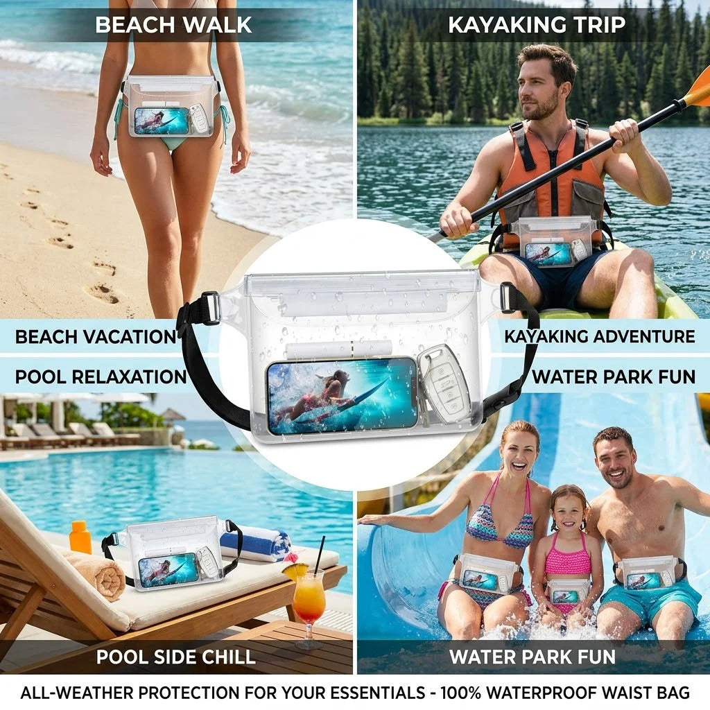 Waterproof Fanny Pack Waist Pouch Triple Zip Dry Bag Phone Passport Holder Beach Swim Kayak Water Sports Cruise Essentials 2026