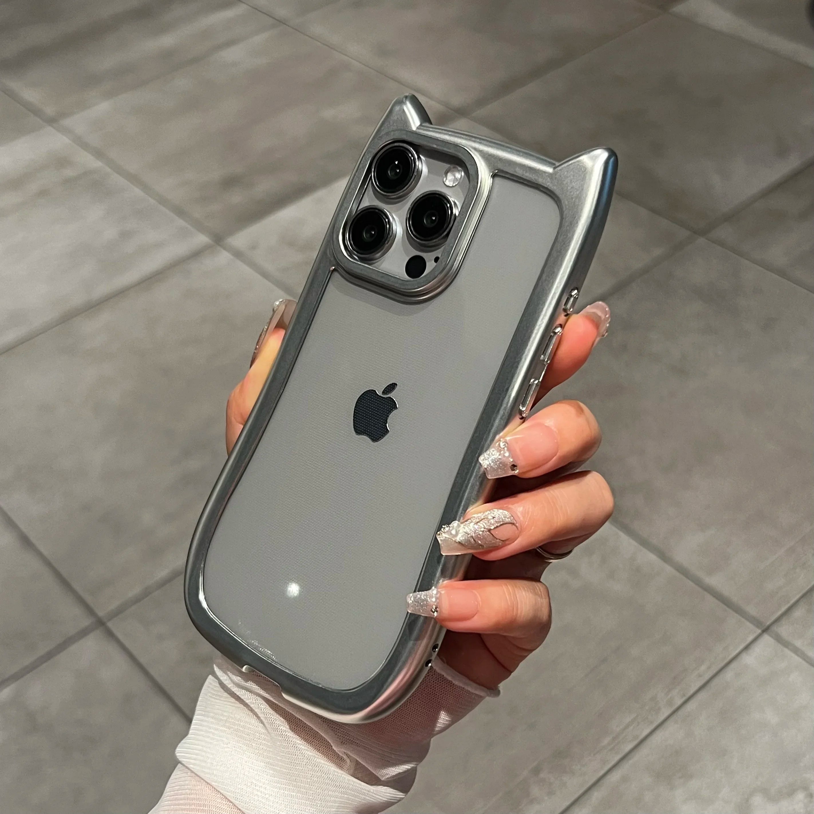 Luxury Plating Soft Silicone Cute Cat Ears Armor Bumper Case For iPhone 17 Air 16 15 14 13 12 11 Pro Max Plus Shockproof Cover