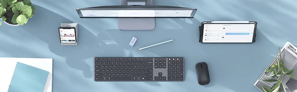 Wireless Bluetooth Keyboard and Mouse Combo Multi-Device Rechargeable Slim Keyboard and Mouse for Win 8 10 MacBook Pro Air iPad