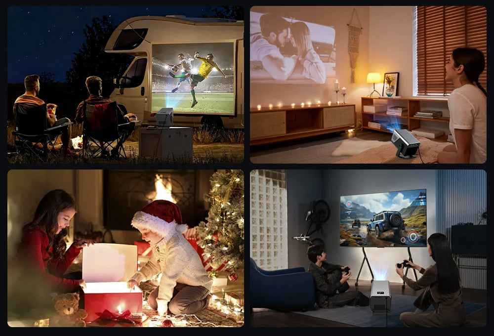 Lyncast 8K Support HD 1080P Auto Focus 2000ANSI Projector 5W Speaker Android 14 WiFi6 BT5.4 Outdoor Home Theater Projectors X7