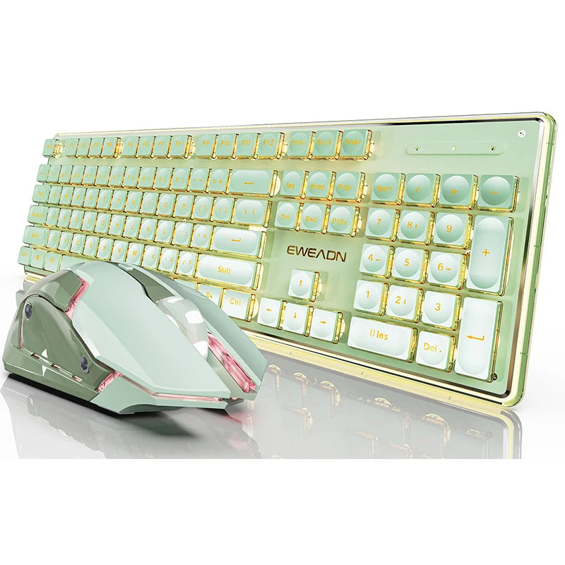 EWEADN V3 wireless Silent Office keyboard and mouse set,104 Keys Full Size with Pudding Keycaps, for Games and Office, Laptop/PC