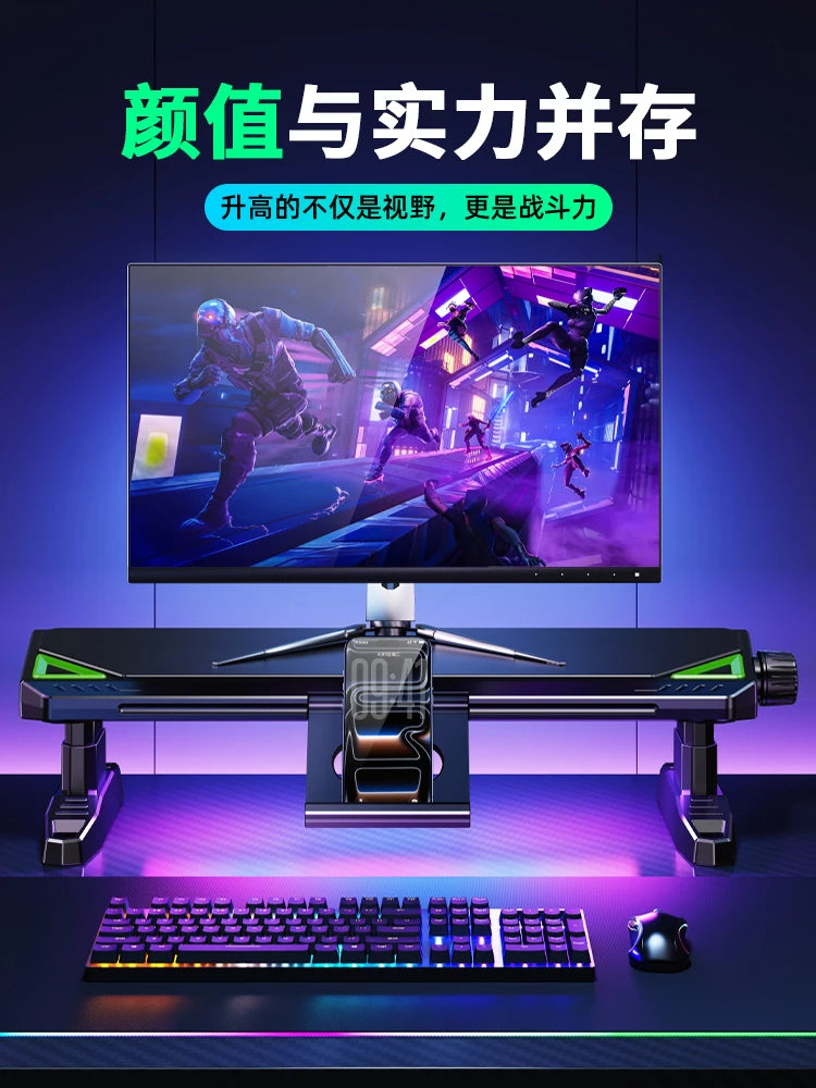 ‌Knob-Adjusted Monitor Riser, Ergonomic Dual USB Stand, Elevated Desktop Platform, Keyboard Storage Organizer Solution