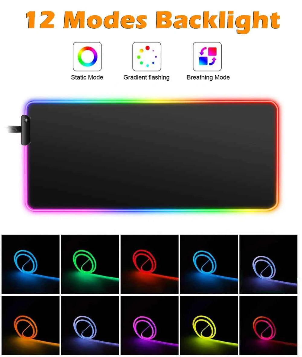 LED Mouse Pad Gaming Backlight Lock Edge Anime Accessories RGB Mousepad Gamer PC Completo Computer D-Deadpools Keyboard Desk Mat