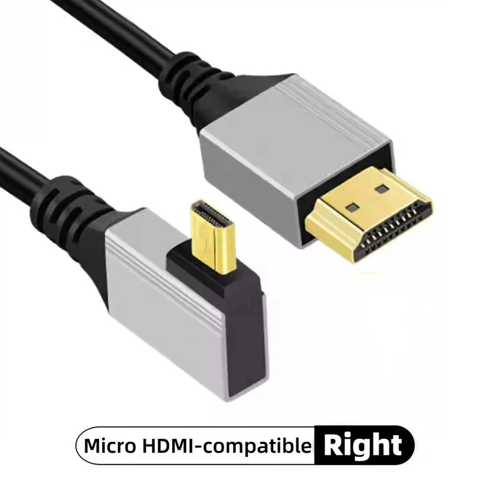 8K 90 Degree Mini HDMI-compatible, Micro HDMI-compatible to HDMI-compatible Adapter Cable for Laptop Camera Camcorder Monitor