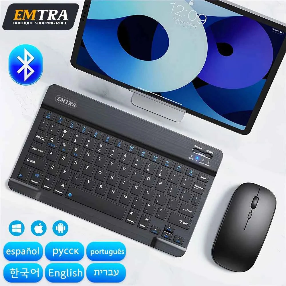 EMTRA Bluetooth Wireless Keyboard Mouse For Samsung Xiaomi Huawei Tablet For iPad Air Mini 5 Pro Spanish Korean Russian Keyboard