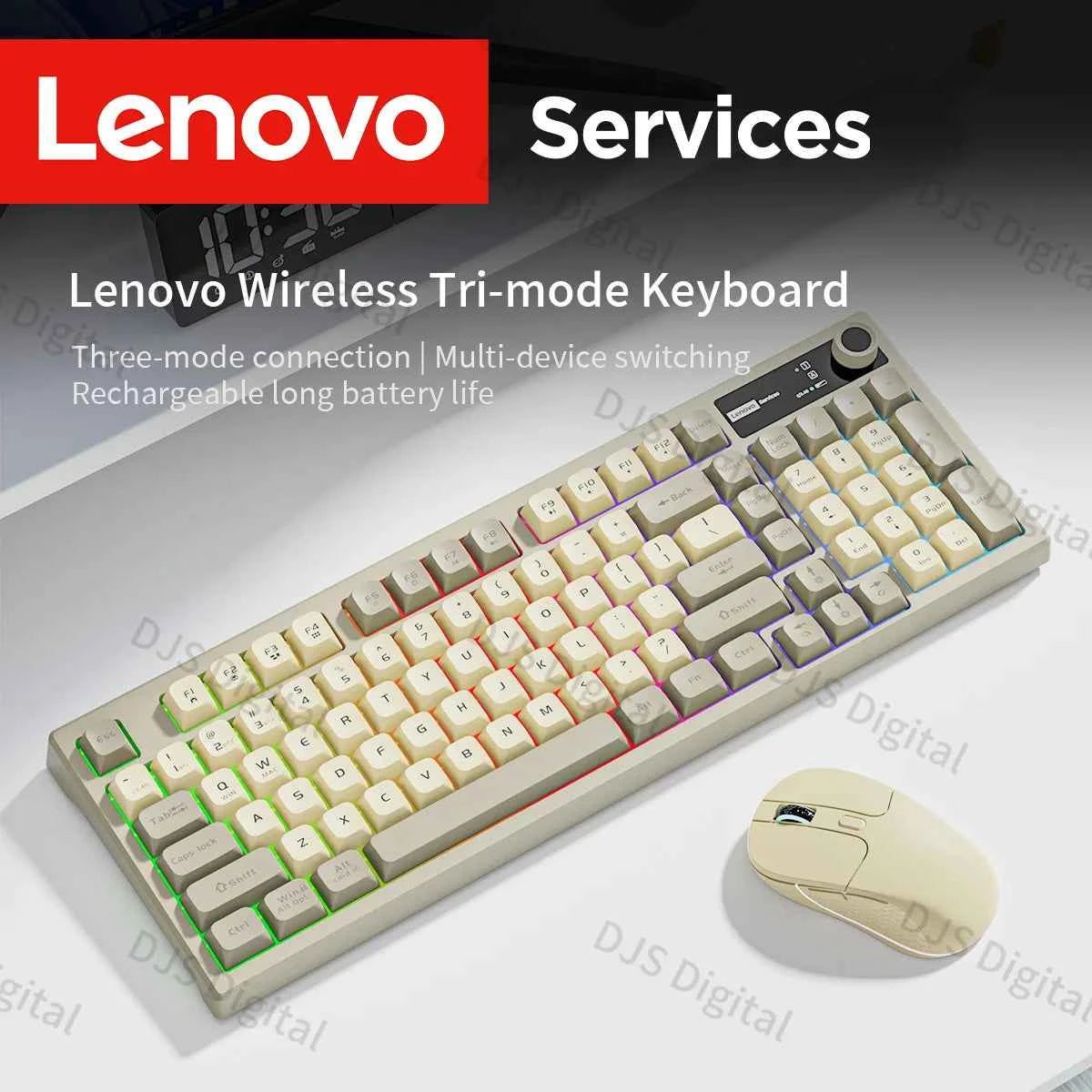 Lenovo K280 Tri-Mode Wireless Multi-Device Switching Keyboard Ergonomic Design Rgb Light Gaming Keyboard for Pc Laptop Desktop