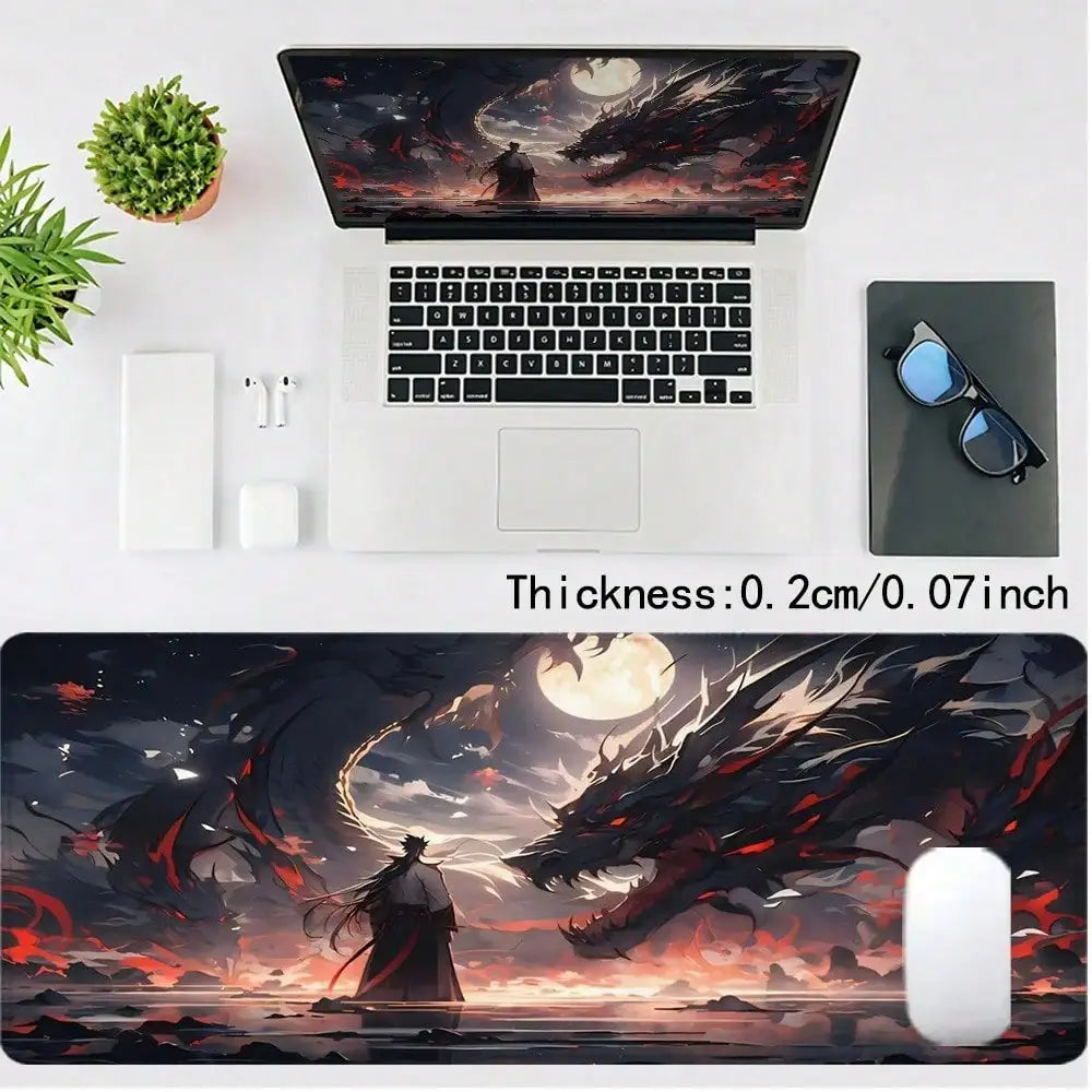 Purple Dragon Mouse Pad Anime Design Desk Mat Office Desk Accessories With Stitched Edge Non-Slip XXL Mousepad Rubber Base Keyboard Pad 35.4x15.7 Inch E-Sports