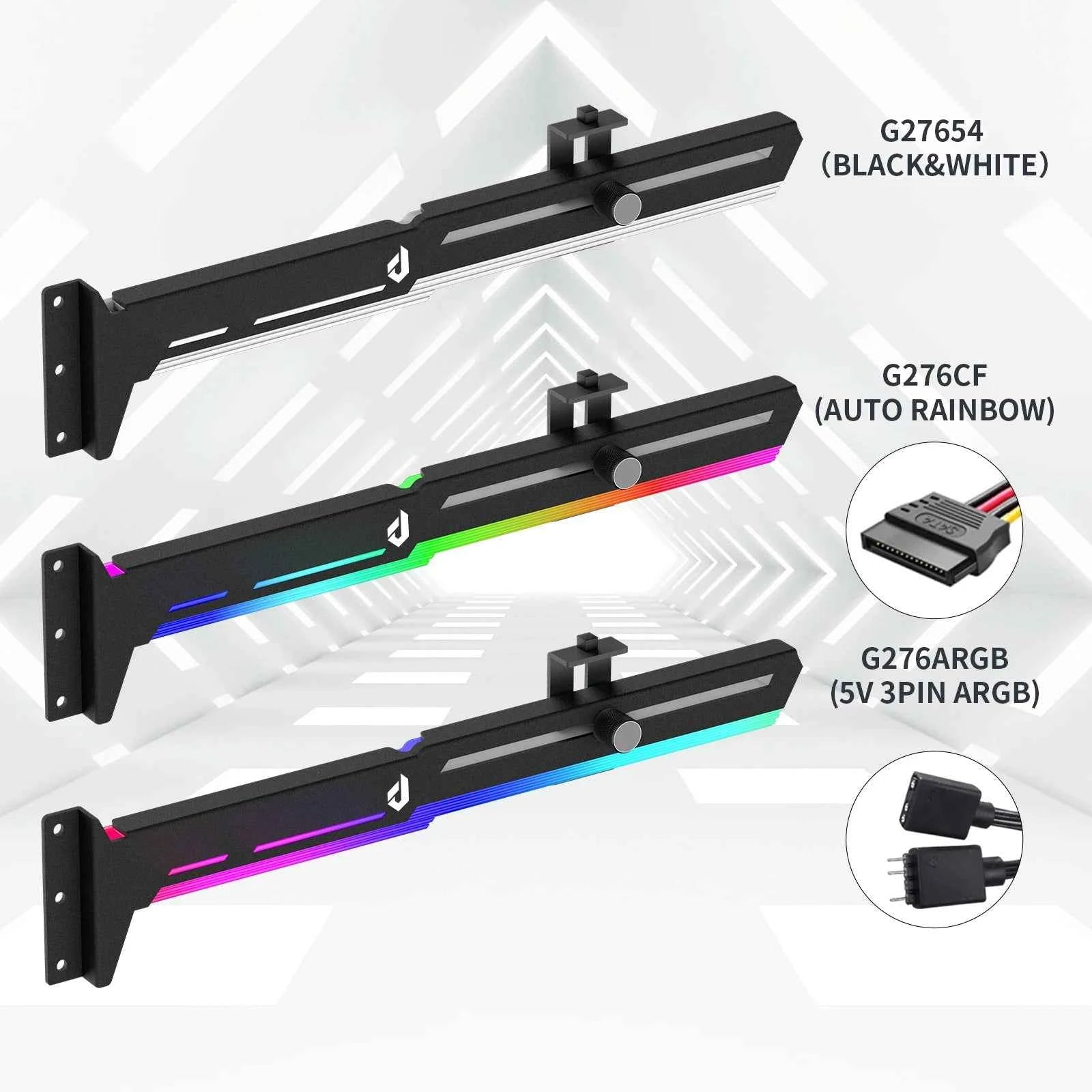 Computer Graphics Card/GPU Bracket, ARGB, Made Of Aluminum Alloy Material, Horizontally Installed, And Adjustable By Sliding.
