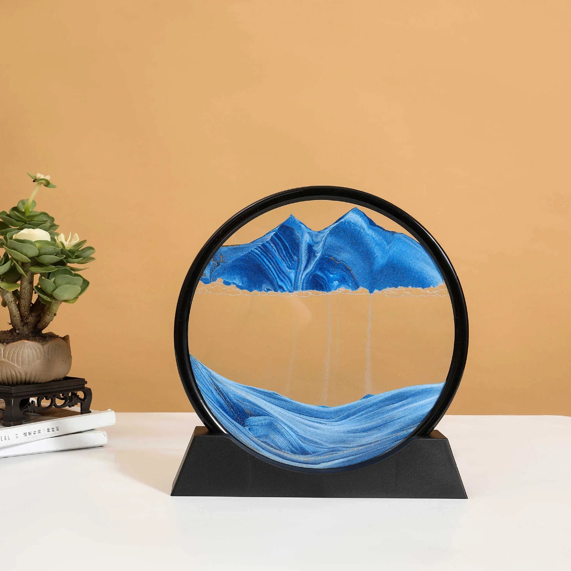 3D Sandscape Moving Sand Art Picture Round Glass Deep Sea Hourglass Quicksand Craft Flowing Sand Painting Office Home Decor Gift