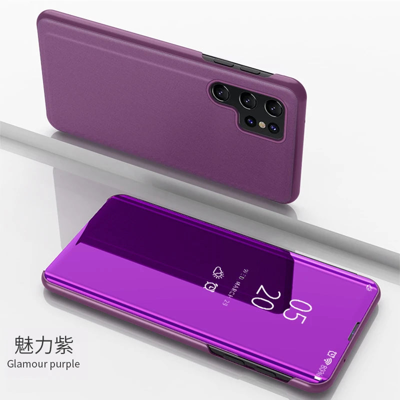 For Samsung Galaxy S24 Ultra 5G Case View Mirror Flip Stand Phone Case For Samsung S24 + Plus S 24 Ultra Shockproof Back Cover