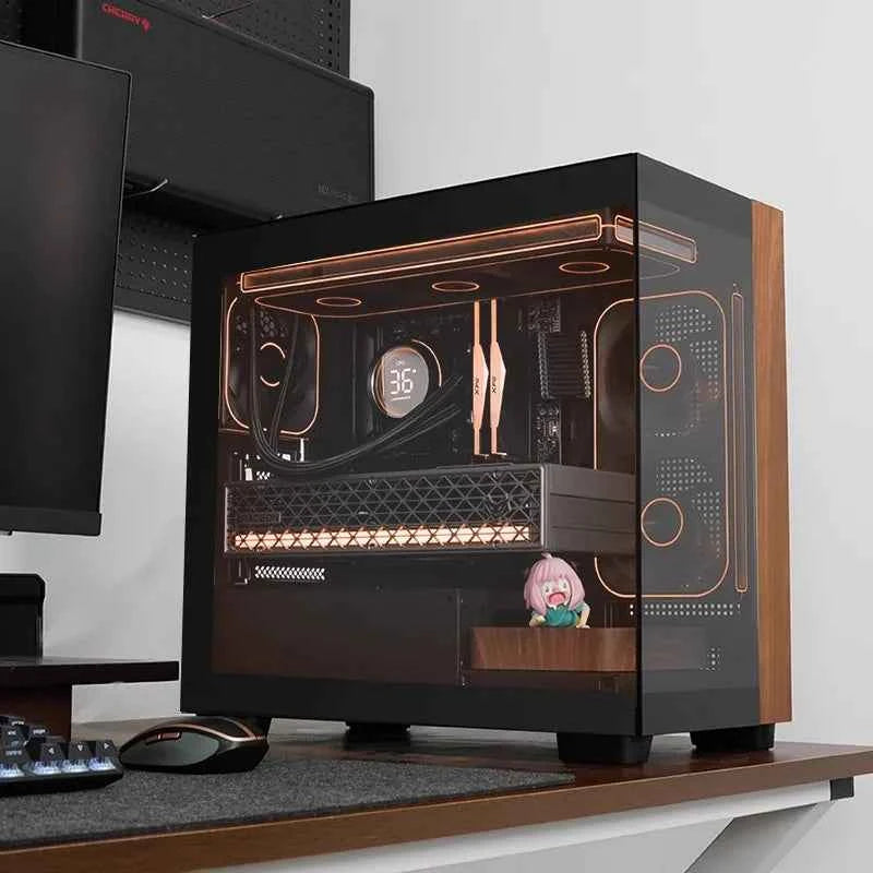 F1 Itx Case Walnut Sea View Room Desktop Computer Case With Glass Side View Support Matx/Atx Board E-Sports Game Computer Case