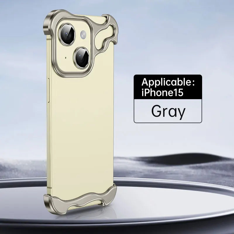 Luxury Alien Titanium Alloy Bumper Phone Case For iPhone 15 13 12 14 Pro Max 15Plus Metal Lens Film Protection Corner Pads Cover