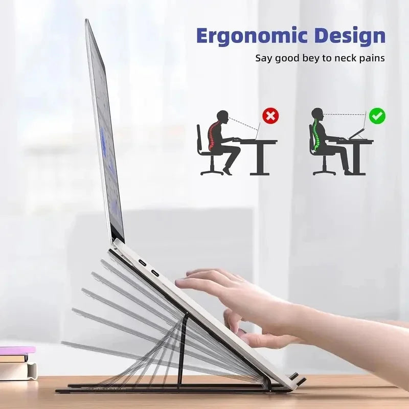 Foldable Laptop Stand Adjustable Portable Folding Stand ABS Plastic Base Supports Various Laptop Computer 10 Level Adjustable Height