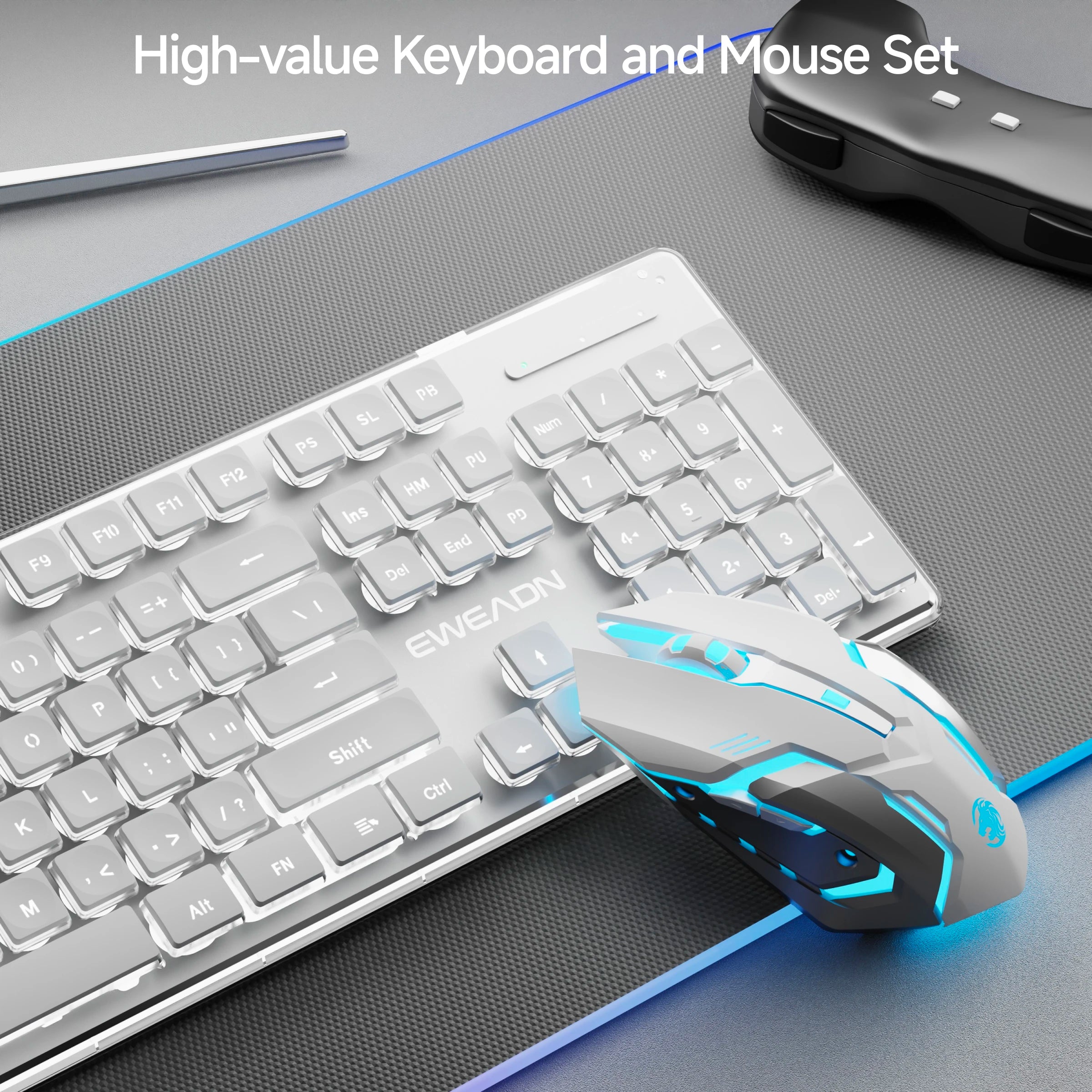 EWEADN Bluetooth Dual-Mode 2.4GHz Wireless Keyboard and Mouse Set, Ergonomic, Silent, Backlit, Gaming & Office, Green/Pink/White
