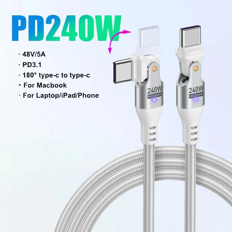 AUFU 240W USB C to USB Type C Cable for MacBook Pro Quick Charge 3.1 PD Fast Charging Cable for Samsung Xiaomi POCO Charge Cable