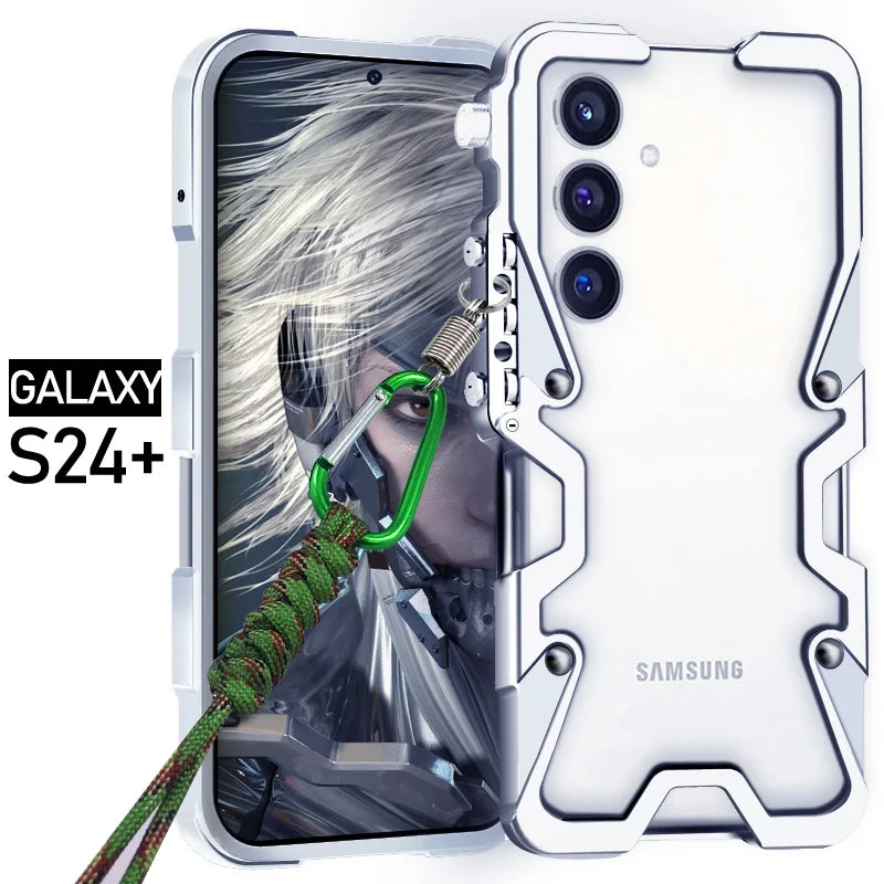 Luxury Armor Metal Aluminum Phone Bumper For Samsung Galaxy S26 S25 S24 Ultra + FE Cover Mechanical Purely Handmade Skull Case