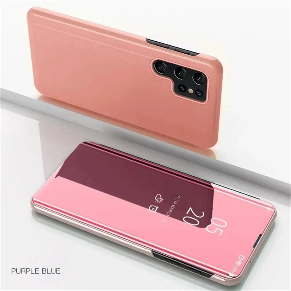 Mirror Flip Leather Phone Cases For Samsung Galaxy S26 S25 S24 S22 S23 Ultra S21 Plus FE A56 A36 A55 A35 A15 A34 A16 A54 Cover