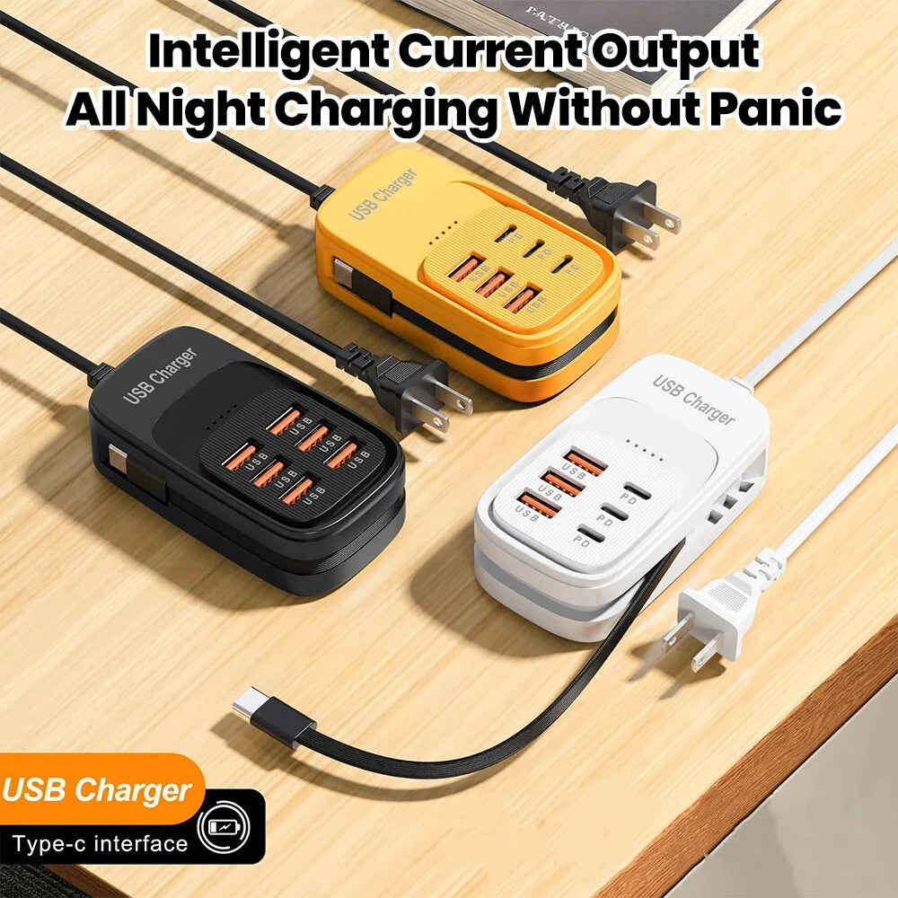 Fast USB Charger 6 in 1 Power Strip Desktop Charging Station Fast Charging Cord EU/UK/US Plug USB HUB Adapter Socket 3PD 3USB iphone charger