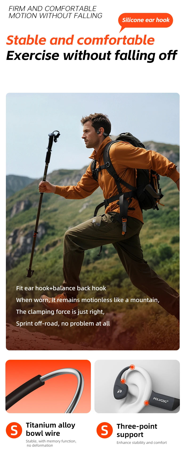POLVCDG bone conduction earphones IPX8 waterproof 32GB memory Bluetooth 5.4 silicone material 2024 new product X16