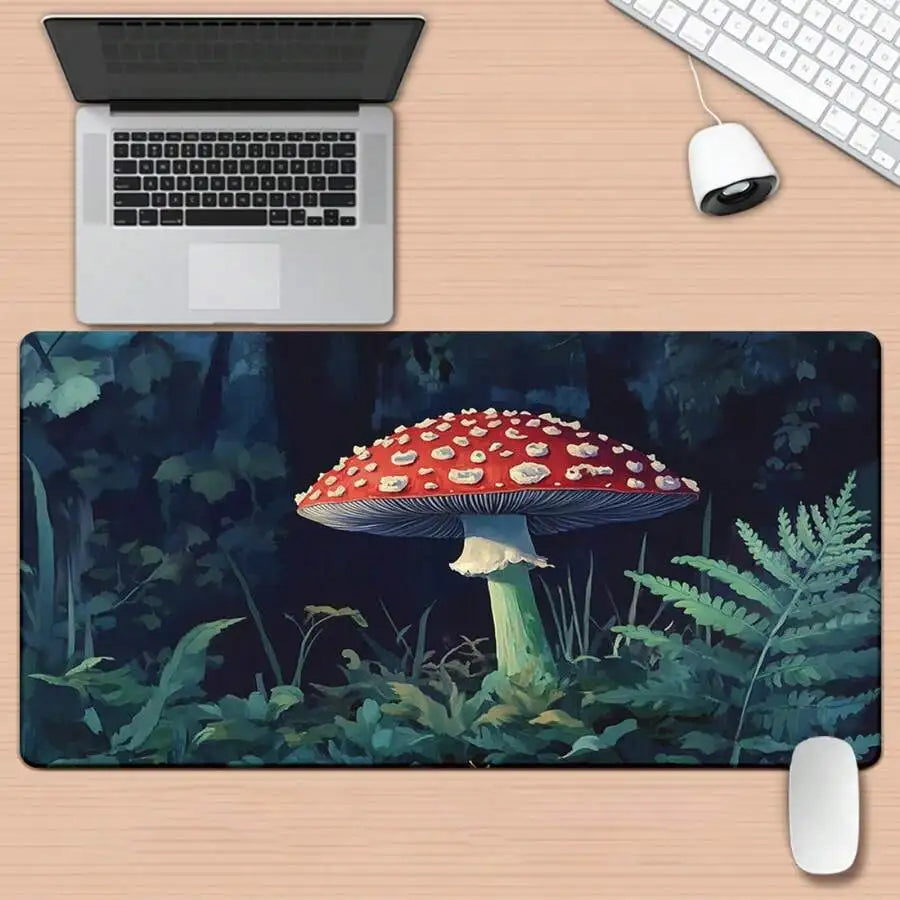 Red Mushroom Forest Design Mousepad Rubber Anti-Slip Gaming Office Desk Mat