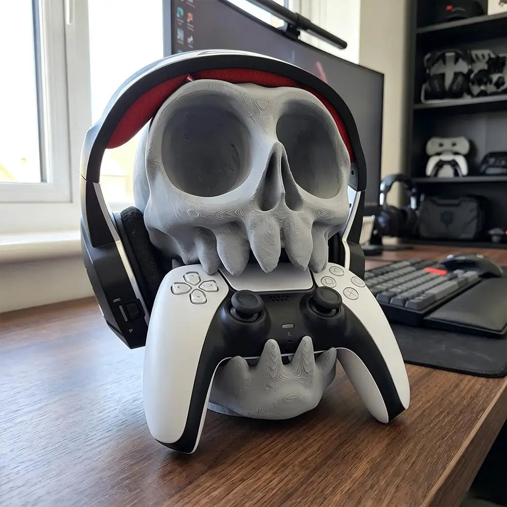 3D Printed Gaming Headset Stand Skull-Shaped Gaming Desk Organizer Desktop Storage Stand, PS5/PS4 Compatible Gamepad Stand