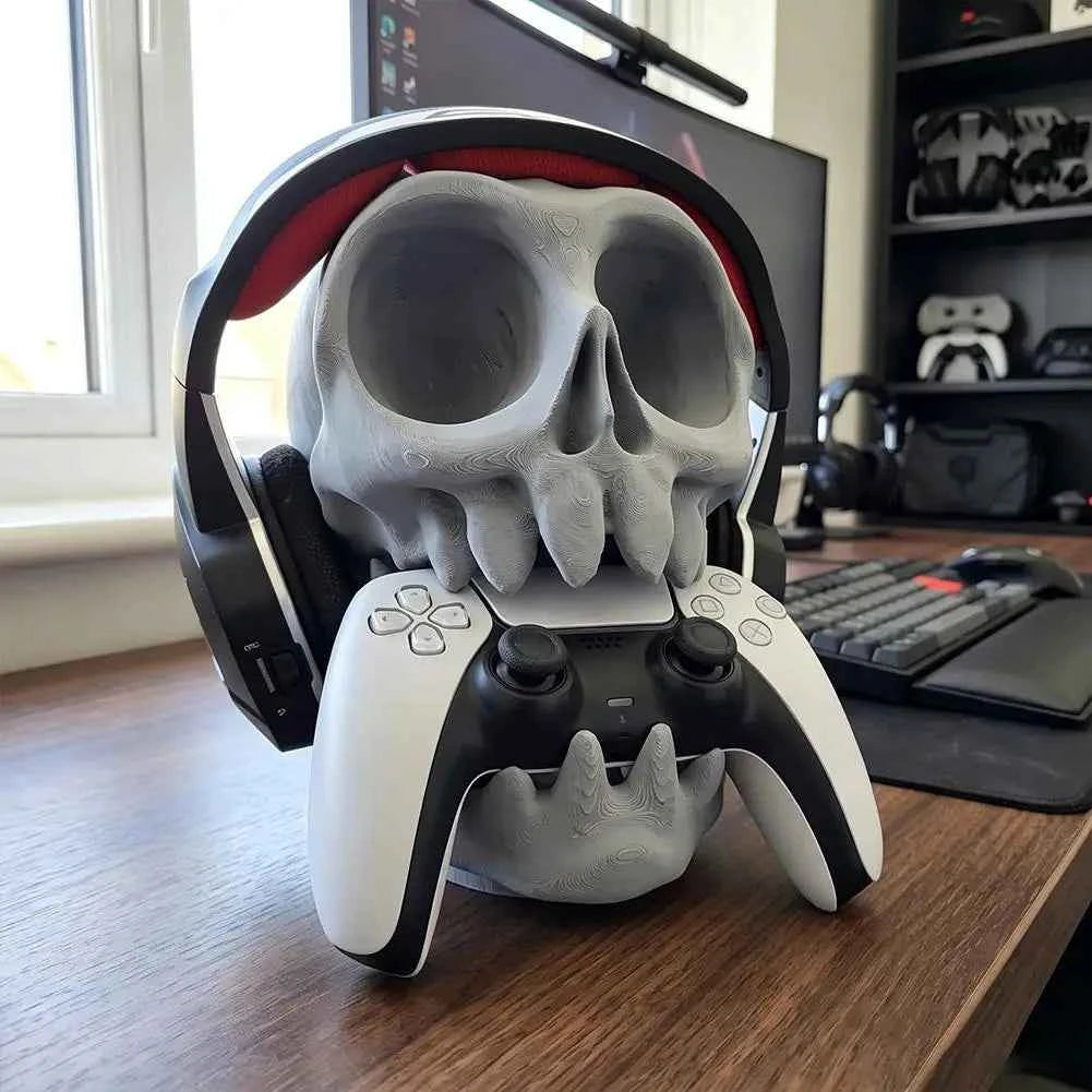 3D Printed Gaming Headset Stand Skull-Shaped Gaming Desk Organizer Desktop Storage Stand, PS5/PS4 Compatible Gamepad Stand