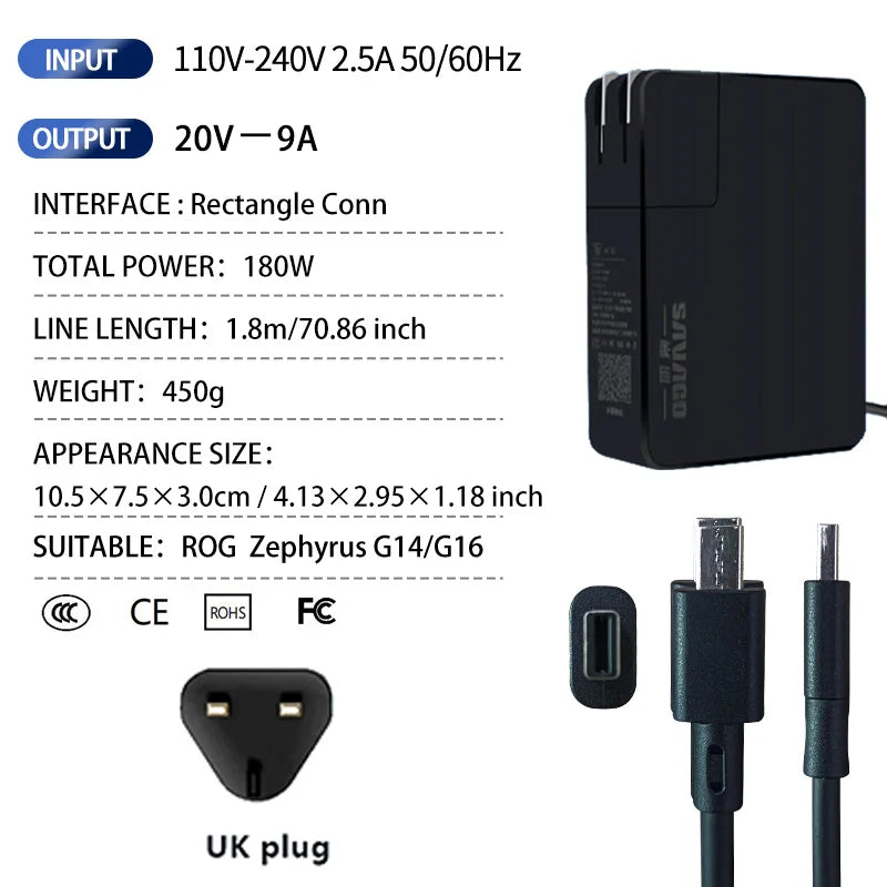 SAVAGO 20V10A 200W AC Adapter Laptop Power for ASUS ROG Zephyrus G14 2024 GA403 GaN Charger for Rog G16 2024 GU605