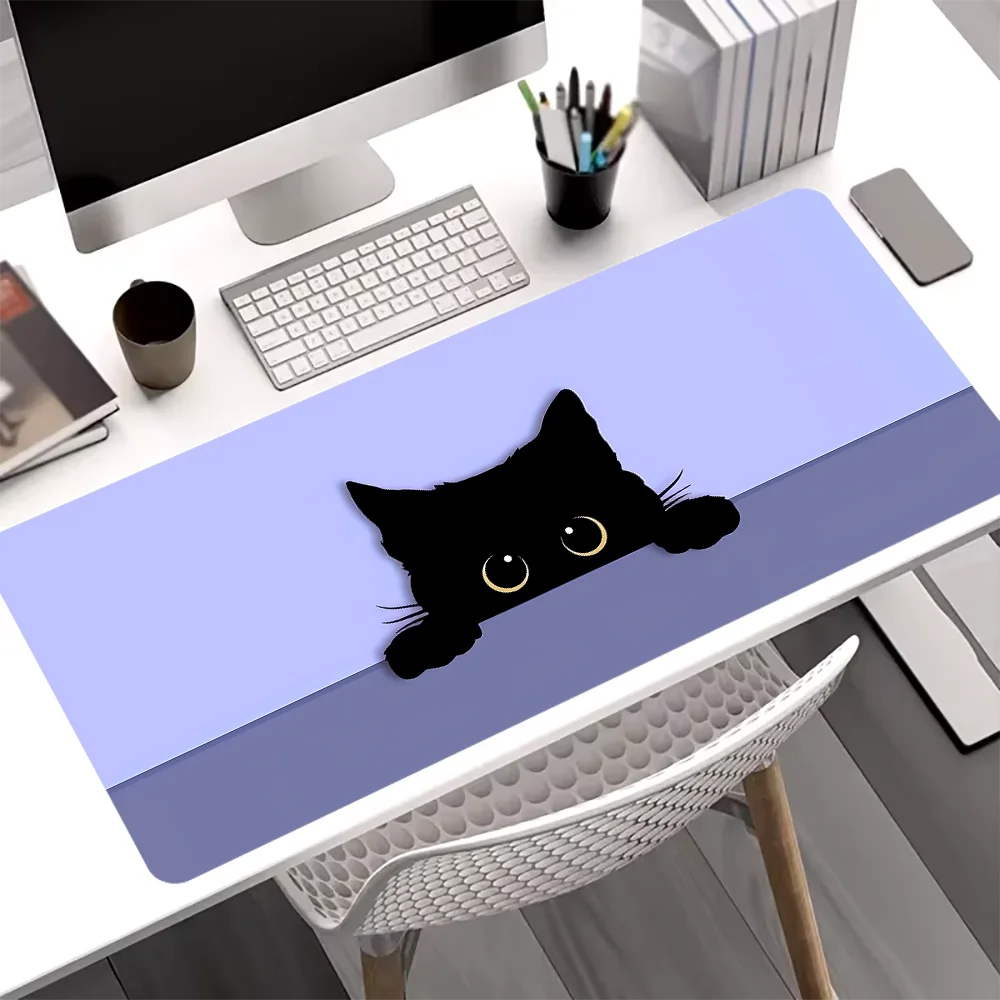 Large Black Cute Cat Mouse Pad Gaming Non-slip Rubber Base Precise Seam Design Washable Durable PC Desk Mat for Games and Office