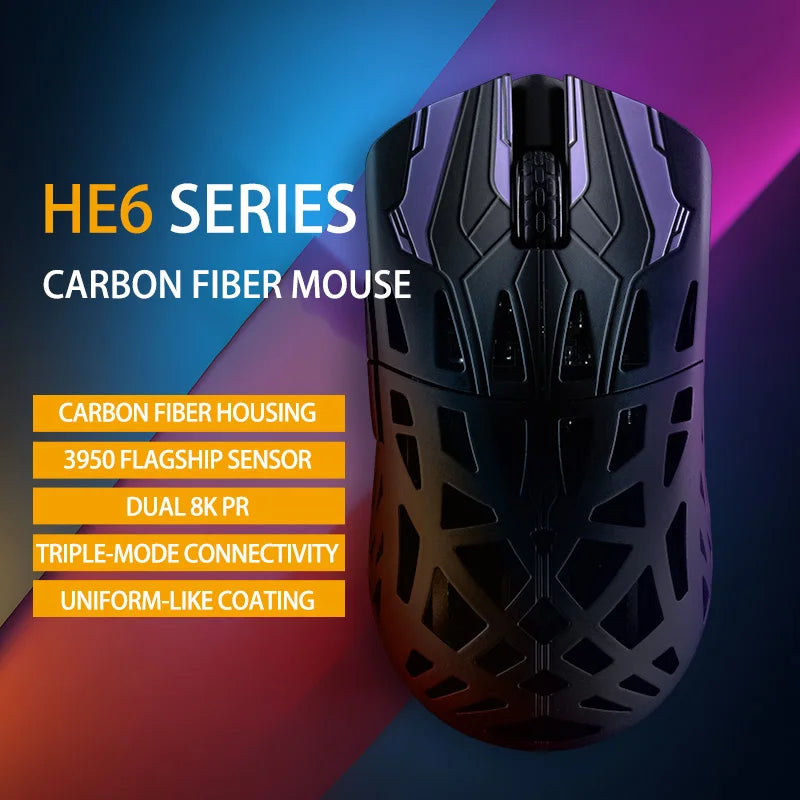 IROK HE6 Gaming Mouse Wireless Carbon fiber Lightweight Dual Mode USB Paw3950 Gamer E-Sports Accessories Pc Gaming Mouse Gift - WinSupport Tech