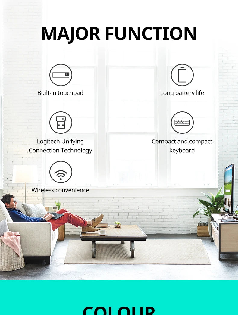 Logitech K400 Plus Wireless Keyboard Touchpad TV Compatible Long Battery Life for Windows Android TV