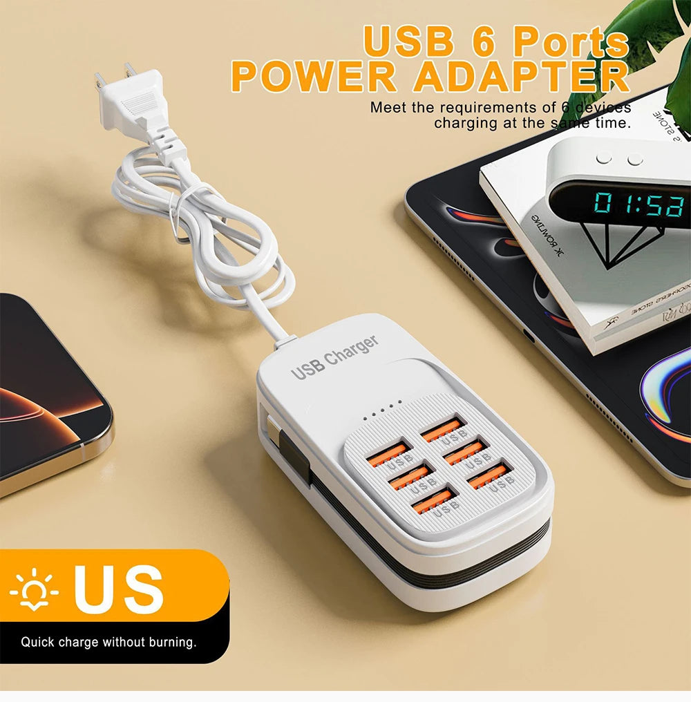 Fast USB Charger 6 in 1 Power Strip Desktop Charging Station Fast Charging Cord EU/UK/US Plug USB HUB Adapter Socket 3PD 3USB iphone charger