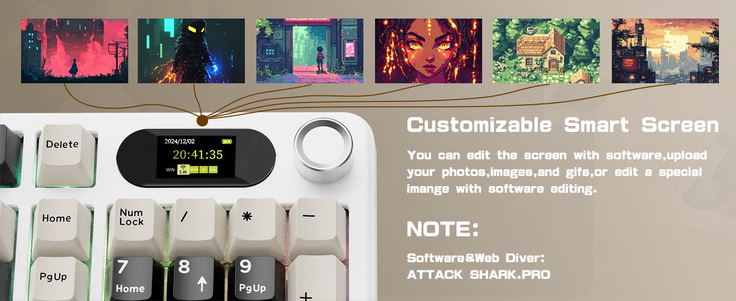 ATTACK SHARK X98Pro Wireless Mechanical Keyboard with Screen & Knob, Tri-mode Gasket Hot Swappable RGB  Keyboard, Web Driver