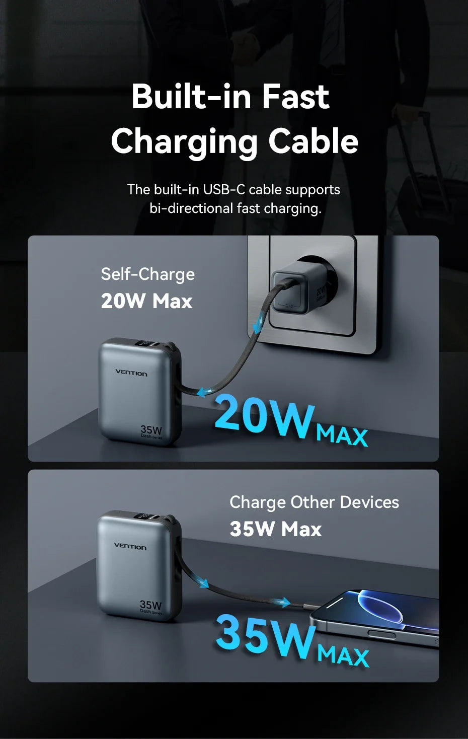 Vention CCC 10000mAh 35W Power Bank Fast Charge Portable Mini 3C PowerBank for iPhone 17 Xiaomi External Spare Battery Charger