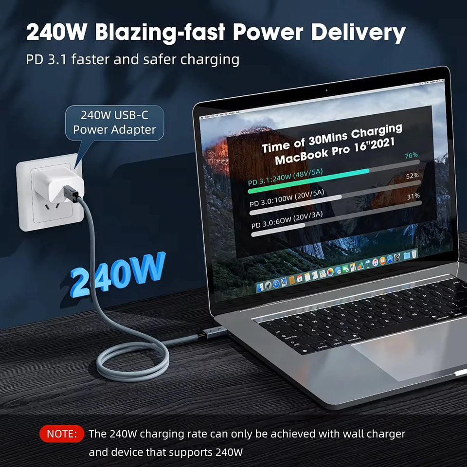 40gbps thunderbolt4 type c 240w USB4 fast charging cable 0.2m- 2m 3m thunderbolt 3 USB c data transfer cable 8K for MacBook Dock