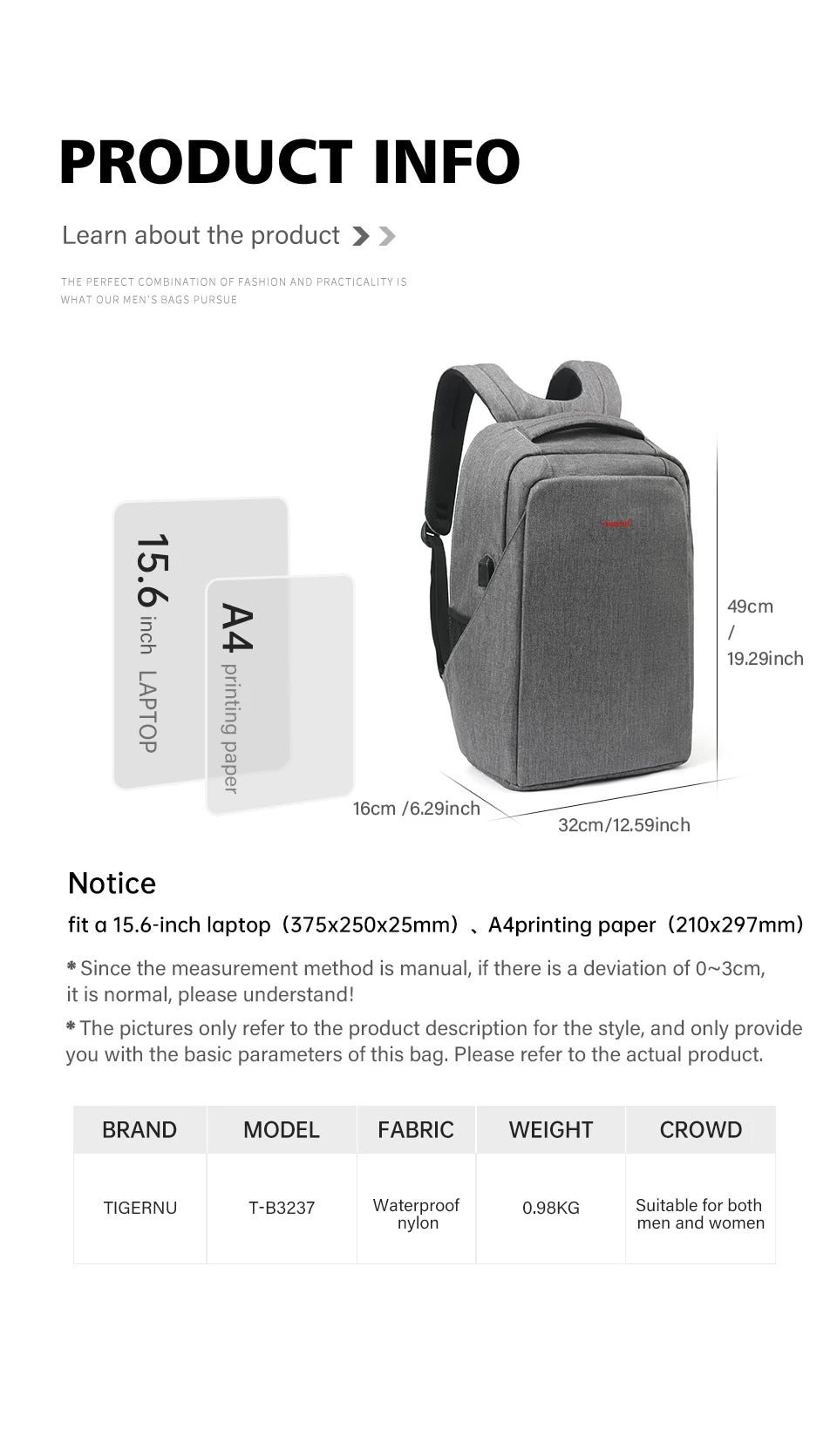 Tigernu Anti Theft Backpack Men USB Port Computer Backpacks For Men Bagpack Schoolbag 15.6inch Backpack Bags Travel Bag Knapsack