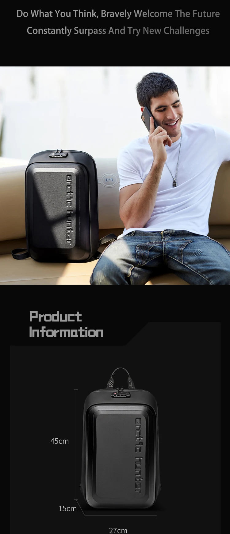 ARCTIC HUNTER Anti-Theft Mochilas Business Backpack Waterproof EVA Hard Shell Carbon Fiber Motorcycle USB Sports Backpack