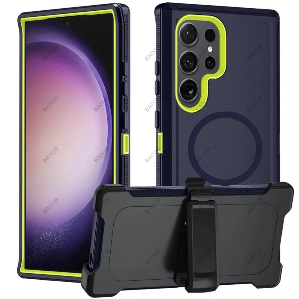 Military Armor OTT For Magsafe Charge Case For Samsung S26 Ultra S25 S24 S23 S22 Plus FE Edge Hard PC+TPU Clip Bracket  Cover