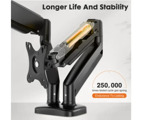 Dual Monitor Stand Arm, Gas Spring 2 Monitor Desk Mount Adjustable Height Swivel VESA Bracket With Clamp And Grommet Base Fits