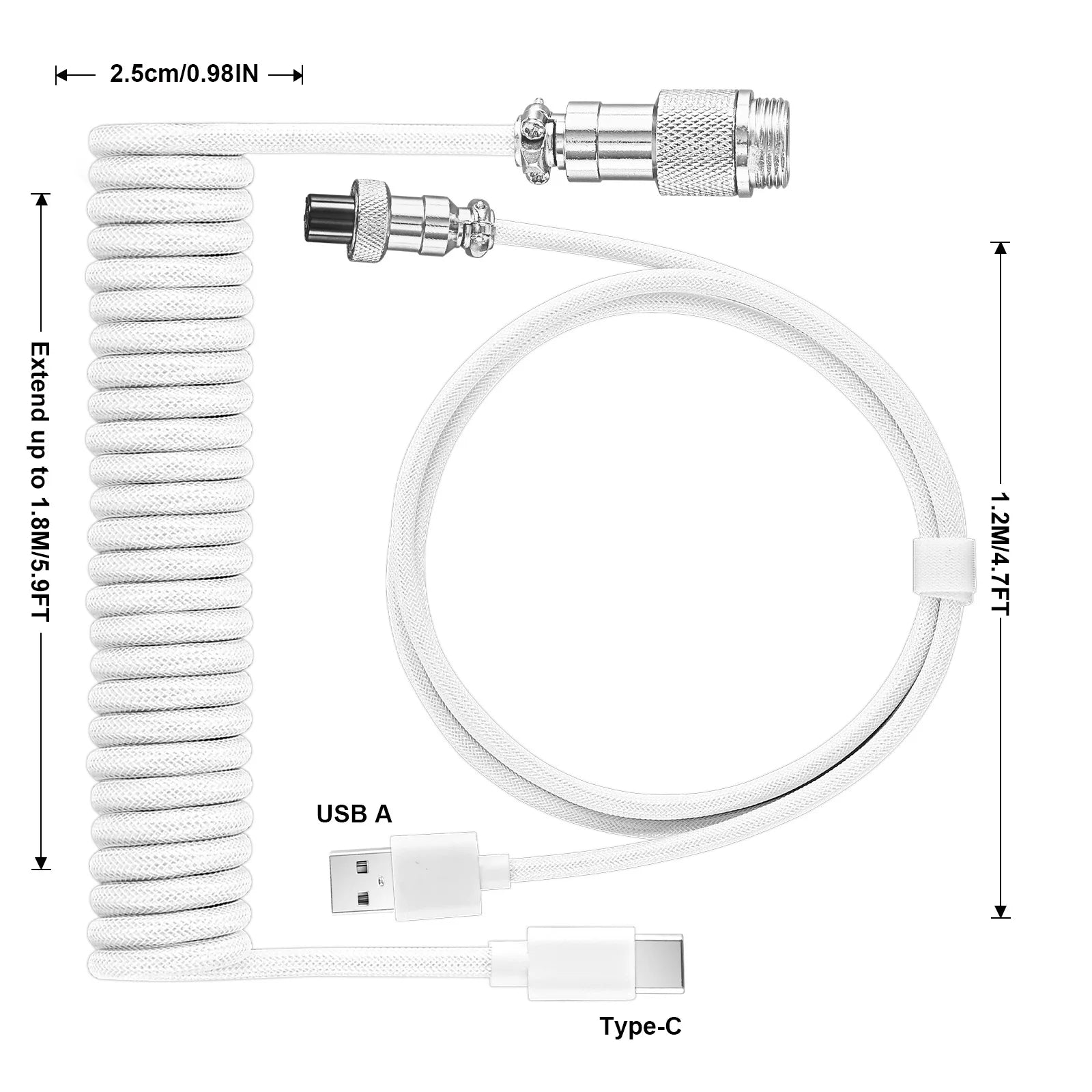 USB Type C Mechanical Keyboard Coiled Cable Hardware Linker Usb GX16 Aviation Mechanical Cable Spiral Gaming Usb Keyboard Cable