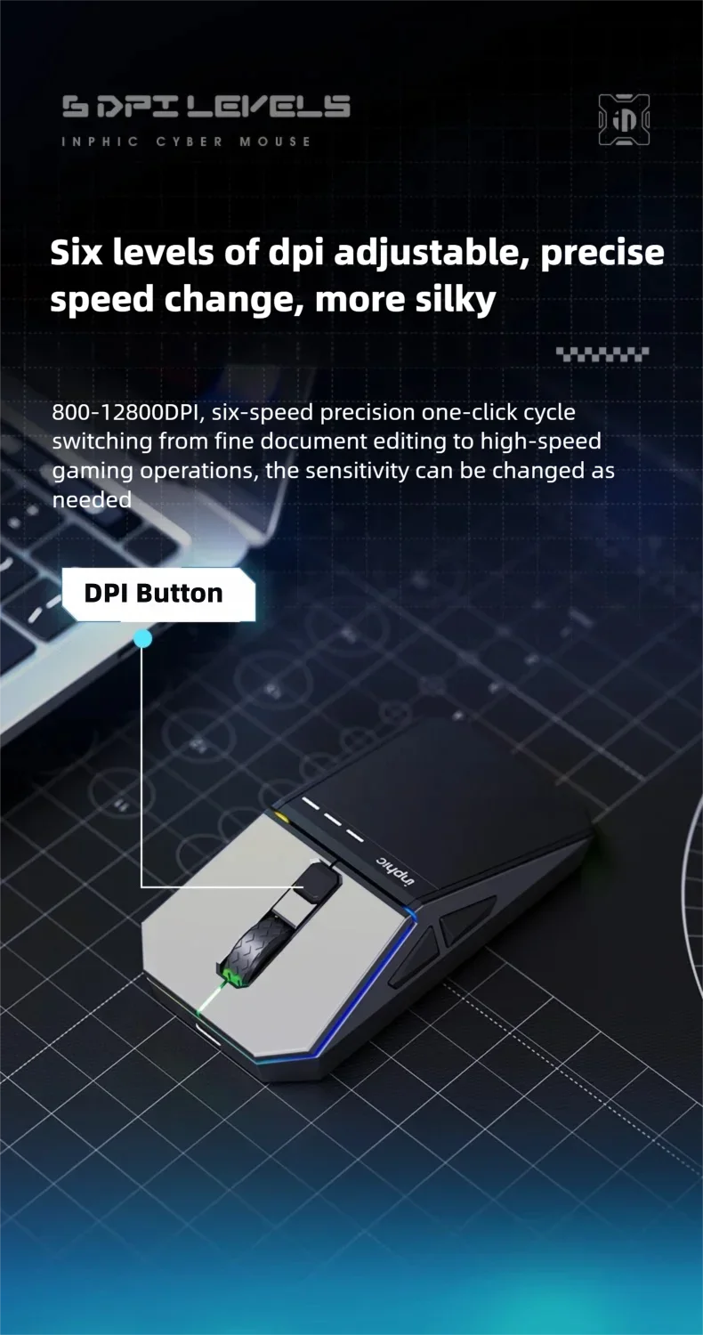 INPHIC YuanChuang-Cyber Three Mode Game Mouse 12800DPI RGB Light Effect Bluetooth Wireless Mouse