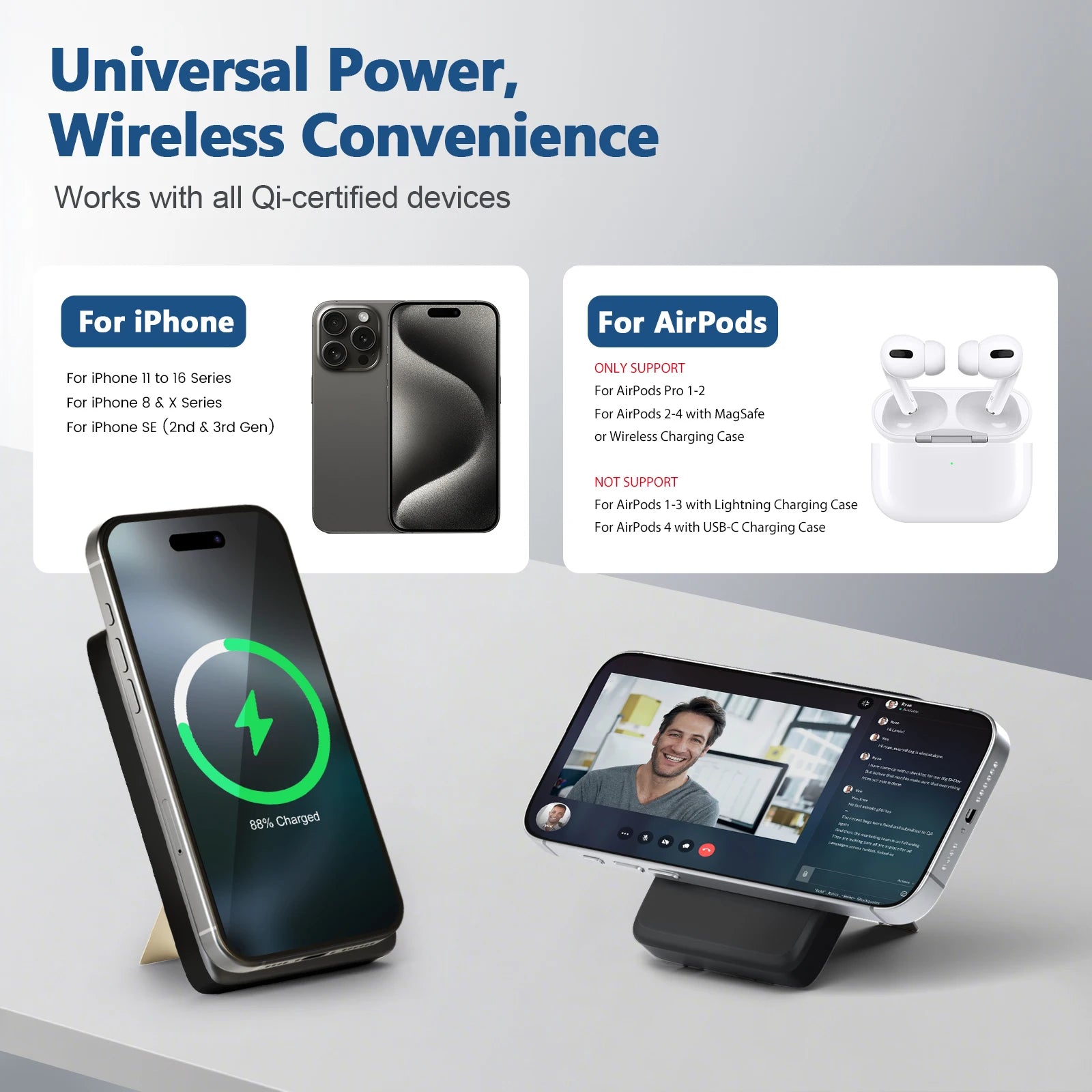 Fast Wireless Charger Stand 15W Foldable 3 in 1 Fast Charging Station Dock for iPhone 17 16 15 14 Pro Max Apple Watch Airpods