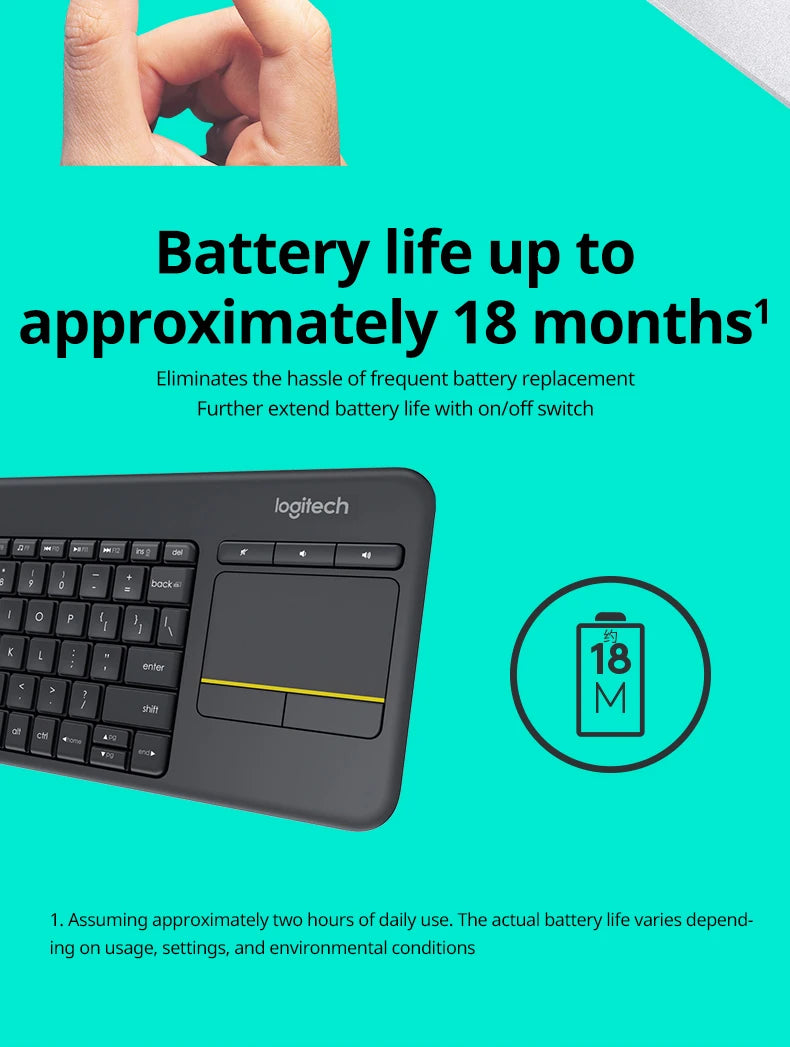 Logitech K400 Plus Wireless Keyboard Touchpad TV Compatible Long Battery Life for Windows Android TV