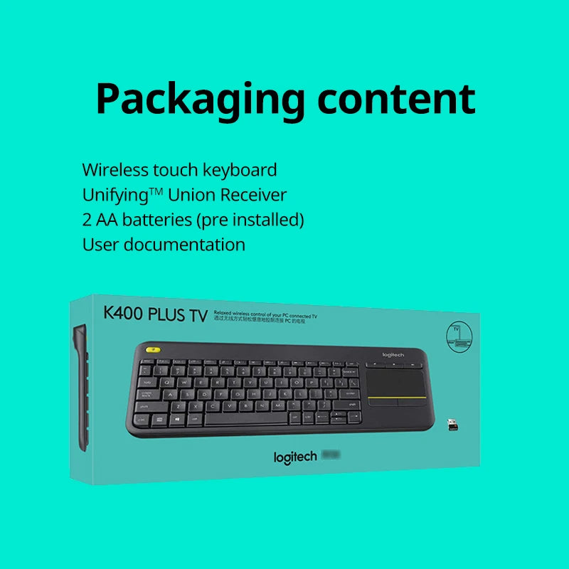 Logitech K400 Plus Wireless Keyboard Touchpad TV Compatible Long Battery Life for Windows Android TV
