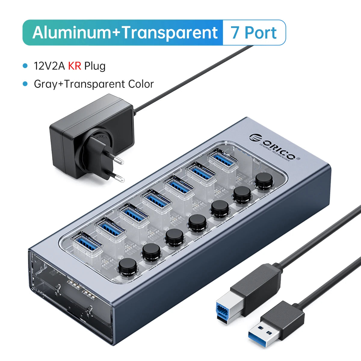 ORICO Powered USB 3.0 HUB 7/10/13/16 Ports USB Extension with On/Off Switches 12V Power Adapter Support BC1.2 Charging Splitter