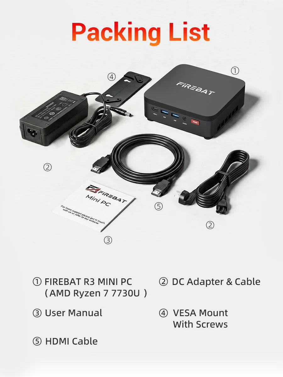 Firebat R3 Mini Pc Amd Ryzen7 7730U Ryzen5 7430U Ryzen3 4300U Lpddr4 16Gb Ram M.2 Sata 512Gb Ssd Wifi6 Bt5.2 1000m Lan Windows11 Portable Desktop Computer