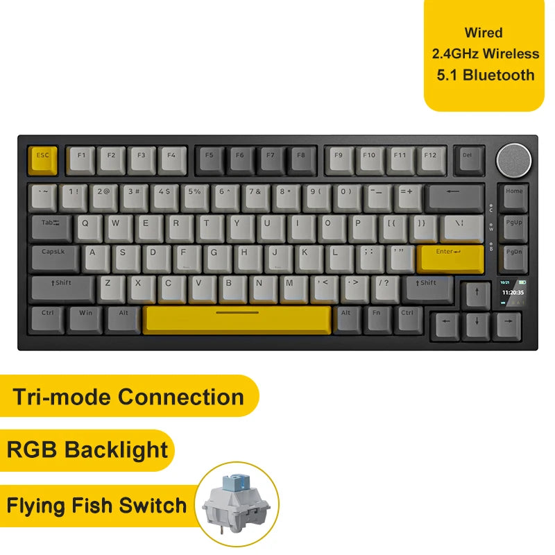 Ajazz AK820/AK820Pro Gaming Mechanical Keyboard Bluetooth 5.1/Wireless/C-Wired Customized Keyboard with Knob Hot Swapping Gasket - WinSupport Tech