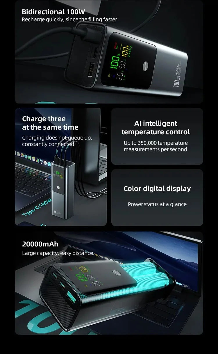 50000mAh Portable Color Screen Power Bank Supports PD100W Bidirectional Fast Charging Suitable For IPhone Laptop Samsung Xiaomi
