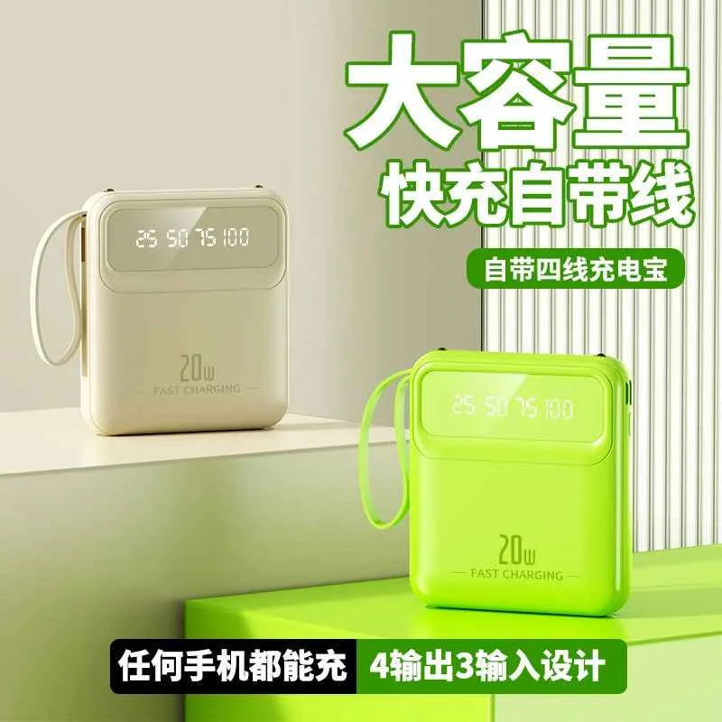 20000mAh 10000mAh Power Bank Built-in Cable Phone External Battery Powerbank Charger for Xiaomi Poco iPhone Samsung iPad