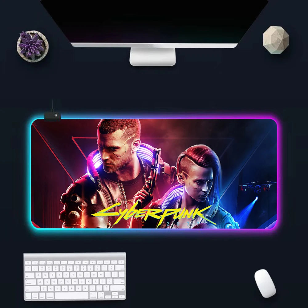 Hot Cyberpunk Sci-Fi Games RGB Pc Gamer Keyboard Mouse Pad Mousepad LED Glowing Mouse Mats Rubber Gaming Computer Mausepad