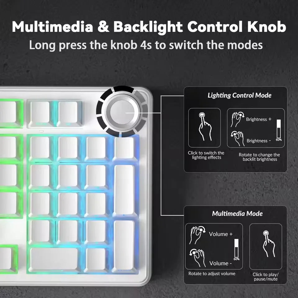 AULA F99 Pro Silent Mechanical Keyboard 2.4G Wireless PBT Keycap Hot-Swappable RGB Backlit Translucent Sided Engraved Keyboard